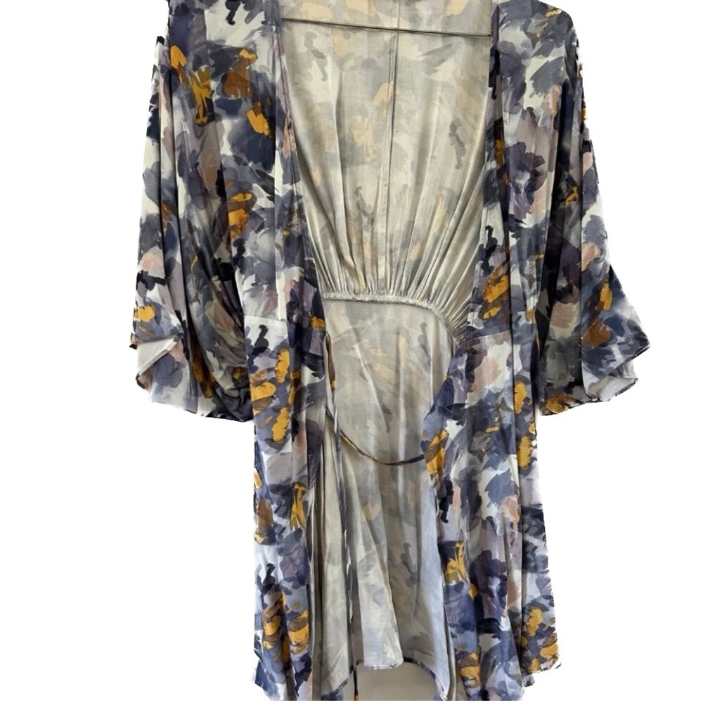 Floral Watercolor Wrap Mini Dress - Purple/Yellow - Picture 8 of 13